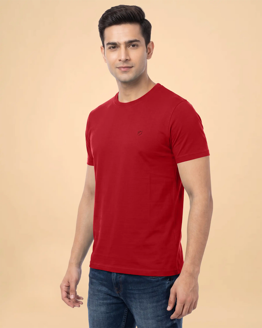 JASE Men's Solid Round Neck Half Sleeve Regular Fit T-Shirt - Red