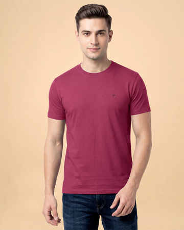 JASE Men's Solid Round Neck Half Sleeve Regular Fit T-Shirt - Onion Pink