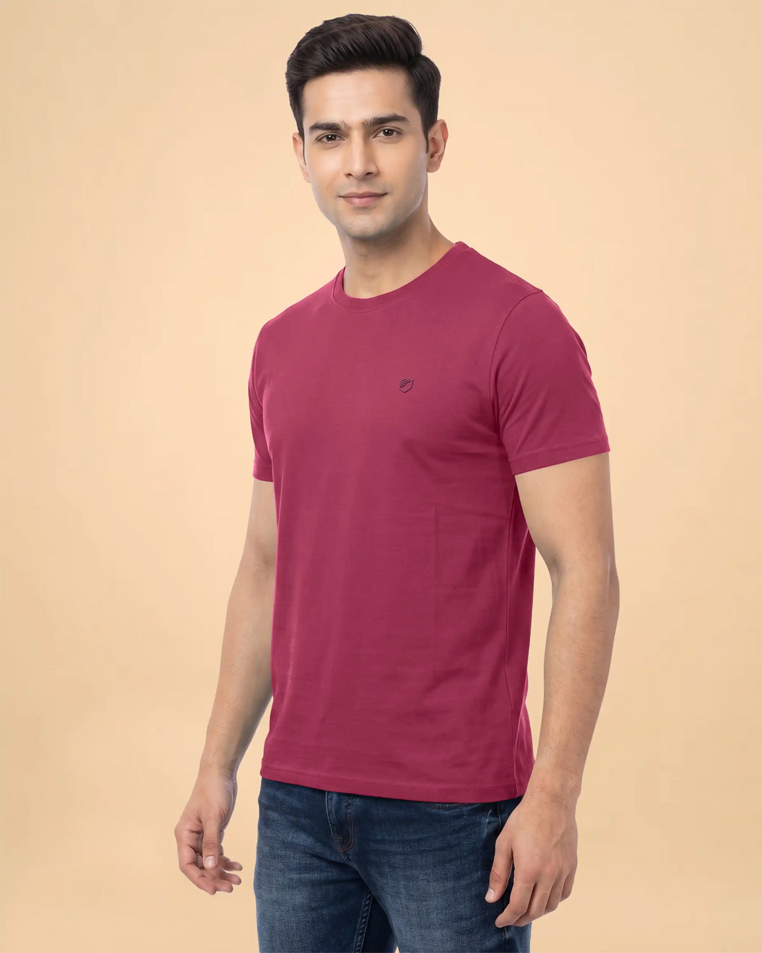 JASE Men's Solid Round Neck Half Sleeve Regular Fit T-Shirt - Onion Pink