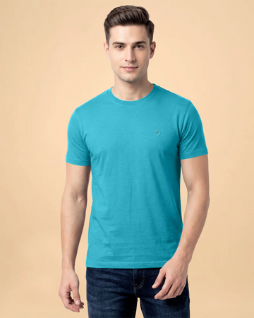 JASE Men's Solid Round Neck Half Sleeve Regular Fit T-Shirt - Turquoise
