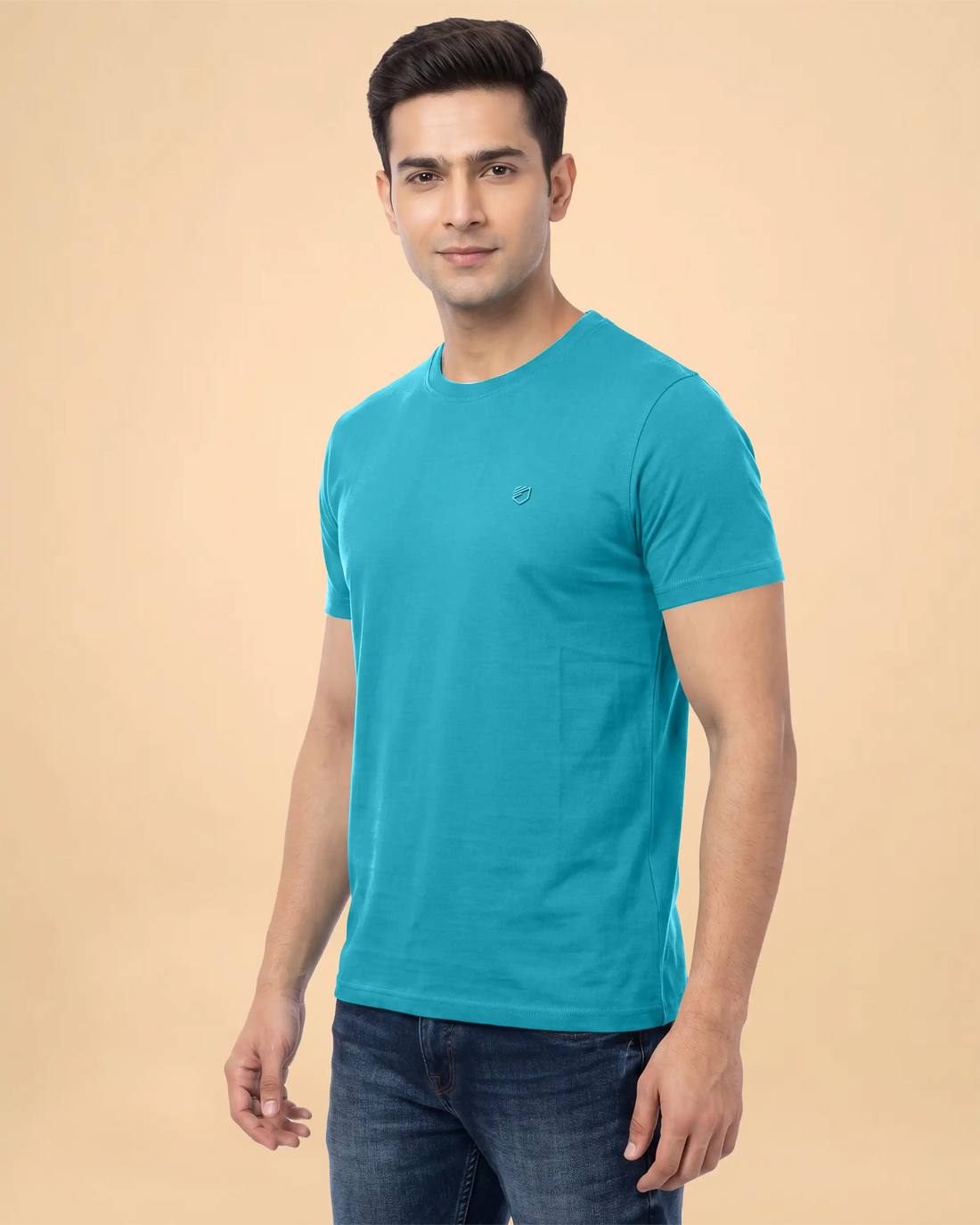 JASE Men's Solid Round Neck Half Sleeve Regular Fit T-Shirt - Turquoise