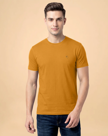JASE Men's Solid Round Neck Half Sleeve Regular Fit T-Shirt - Yellow