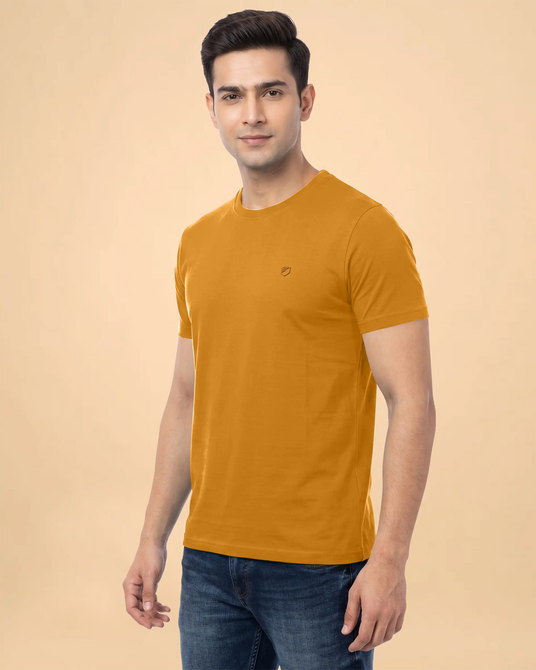 JASE Men's Solid Round Neck Half Sleeve Regular Fit T-Shirt - Yellow