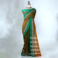 Olive Green Mangalagiri Cotton Saree with Green Border and Pallu - Full View


