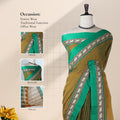 Olive Green Mangalagiri Cotton Saree with a  Green Border Elephant Motif Zari Detailing and Striped Pallu