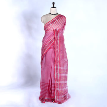 Onion Pink Bengal Cotton Saree For Women | Daily Office Wear Summer Collection | Jeyachandran - Full View