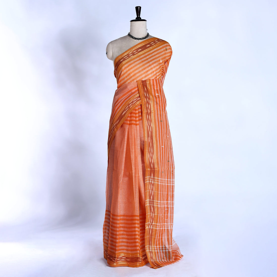 Orange Bengal Cotton Saree For Women | Daily Office Wear Summer Collection | Jeyachandran - Full View
