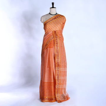 Orange Bengal Cotton Saree For Women | Daily Office Wear Summer Collection | Jeyachandran - Full View