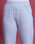 Women’s Cotton Striped Nightwear Set Short Sleeve Round Neck Top with Full Length Pajama Pants, Blue