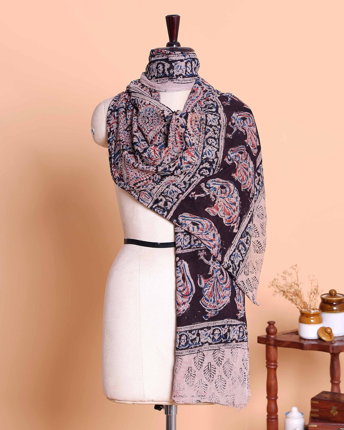 Elegant Women’s Kalamkari Inspired Printed Dupatta with Intricate Ethnic Motifs Floral and Figurative Patterns - Multi