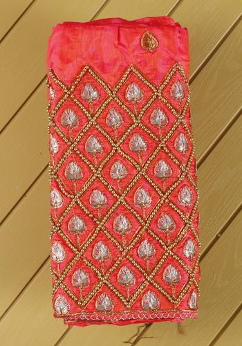 Embroidered Unstitched Blouse Material with Zari & Beadwork - Peach