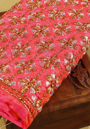 Embroidered Unstitched Blouse Material with Intricate Zari and Threadwork - Peach