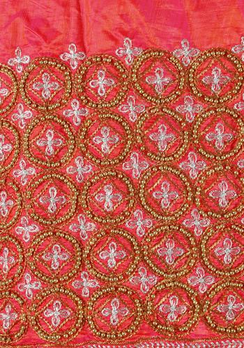 Embroidered Unstitched Blouse Material with Golden Zari Work  - Peach