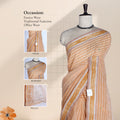 Peach Bengal Cotton Saree Featuring Woven Stripes, Butta Motifs And Contrast Pallu Draped Front View