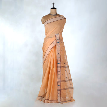Peach Bengal Cotton Saree For Women | Daily Office Wear Summer Collection | Jeyachandran - Full View