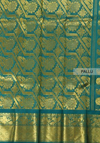 Peacock Green Colour Traditional Saree One Side Border Without Blouse