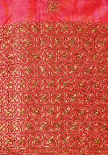 Embroidered Unstitched Blouse Material with Golden Zari Work - Pink