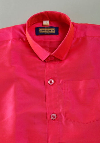 Pink Colour Silk Cotton Dhoti & Shirt Set
