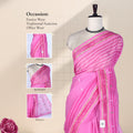 Pink Bengal Cotton Saree Featuring Woven Stripes, Butta Motifs And Contrast Pallu Draped Front View