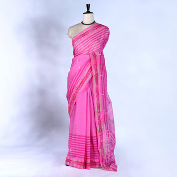 Pink Bengal Cotton Saree For Women | Daily Office Wear Summer Collection | Jeyachandran - Full View