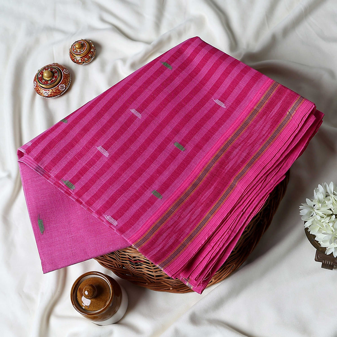 Pink Bengal Cotton Saree For Women | Daily Office Wear Summer Collection | Jeyachandran - Full View