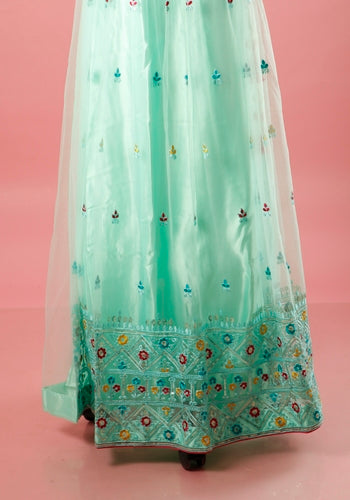 Pink & Green Colour Embroidered Kids Choli one