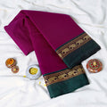 Pink Mangalagiri Cotton Saree with Dark Green Border and Elephant Motif Zari Design

