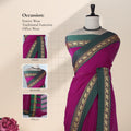 Pink Mangalagiri Cotton Saree with a Dark Green Border Elephant Motif Zari Detailing and Striped Pallu
