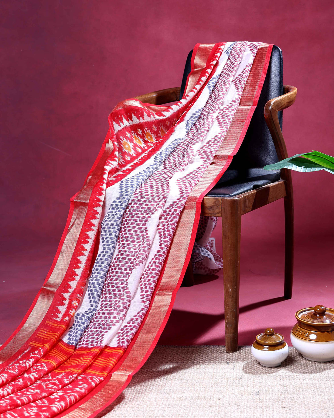 Premium Dola Saree with Traditional Ikkat Inspired Woven Motifs and Classic Zari Border - Off White