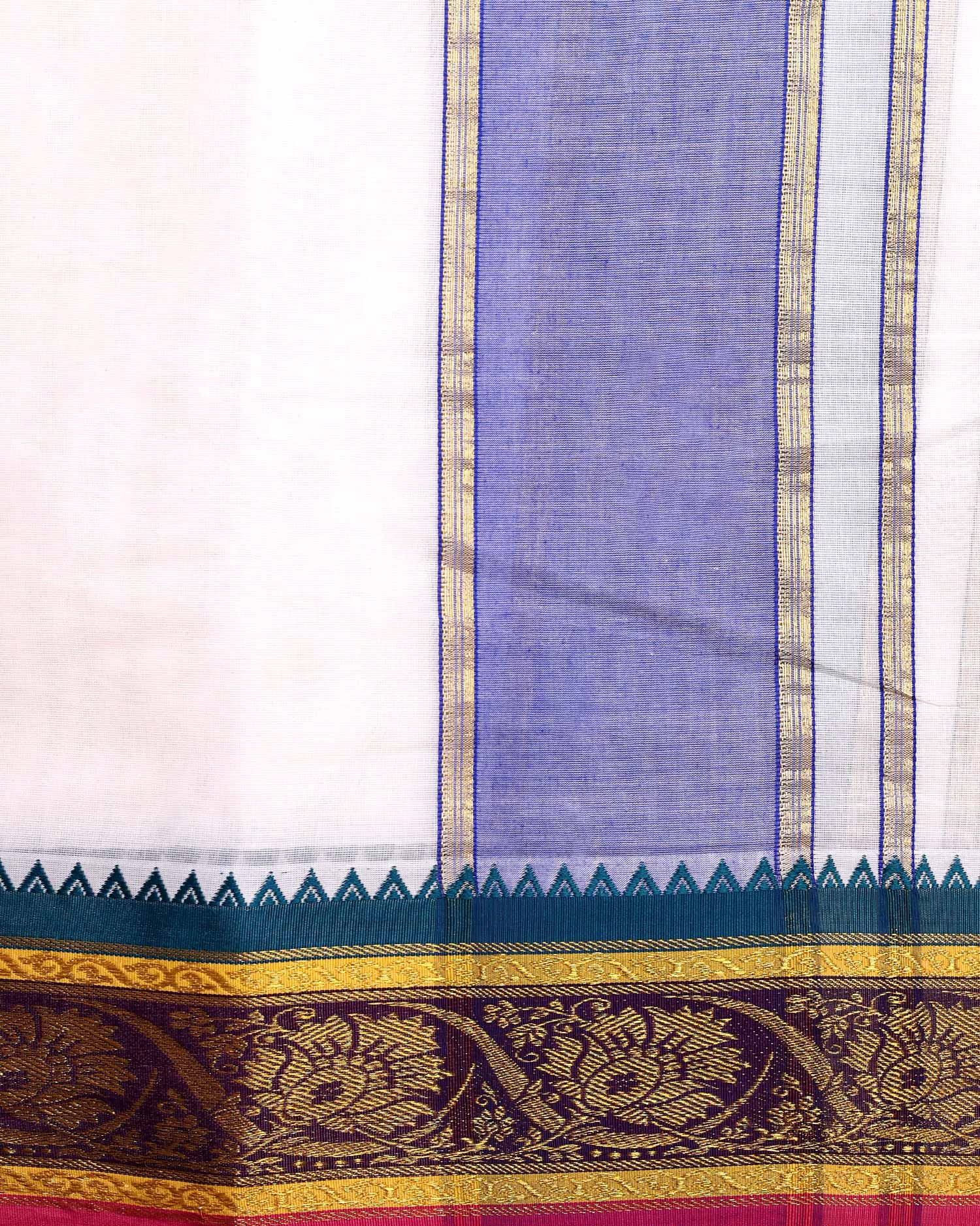 Premium Men’s Cotton Dhoti 10*6 Meter with Elegant Zari Border  – Off White-Close Up-Border