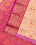 Premium Silk Saree with Intricate Floral Brocade Ornate Paisley Border and Embellished Stone - Cream-Close Up