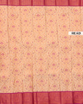 Premium Silk Saree with Intricate Floral Brocade Ornate Paisley Border and Embellished Stone - Cream-Head