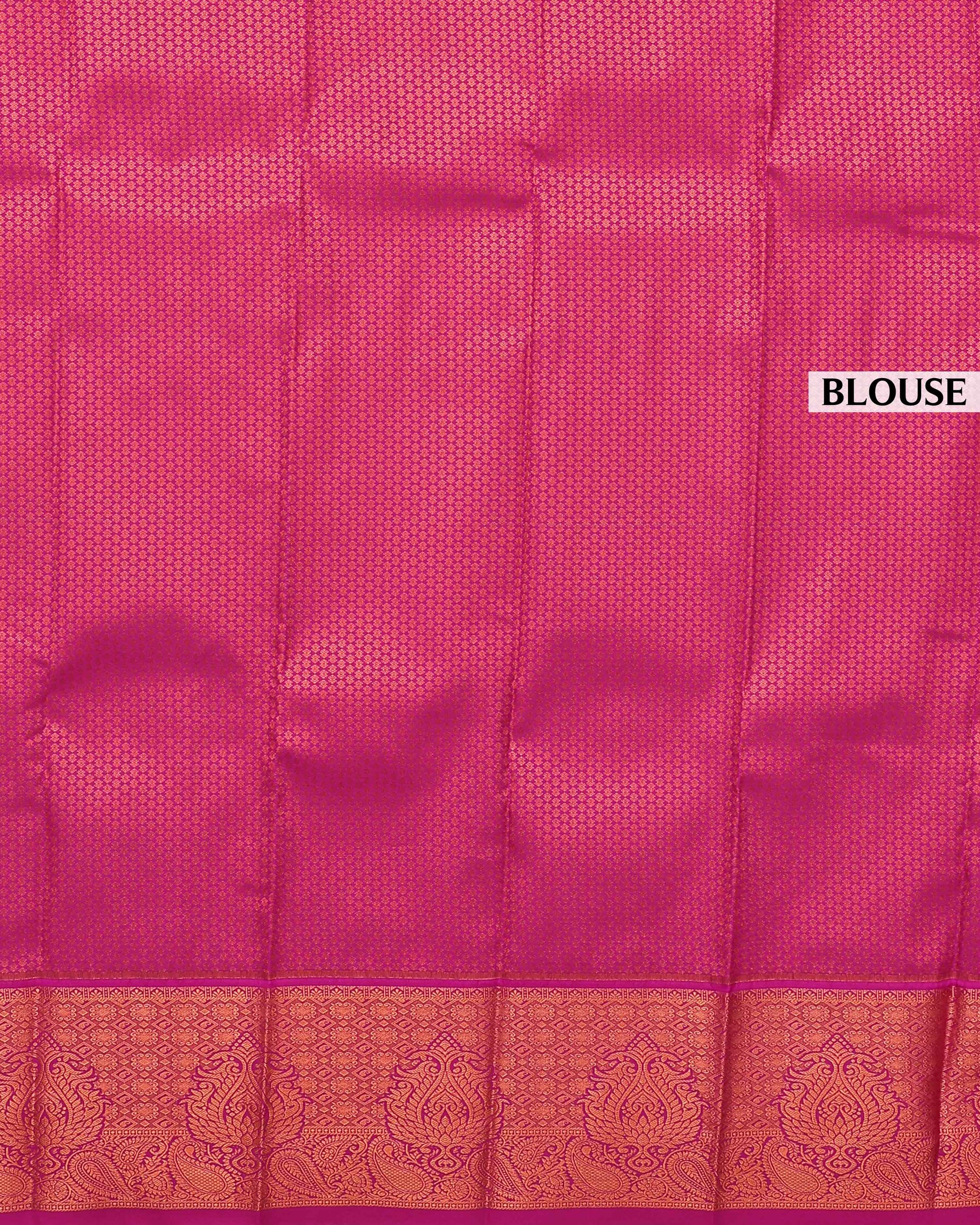 Premium Silk Saree with Intricate Floral Brocade Ornate Paisley Border and Embellished Stone - Pink-Blouse