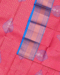 Premium Silk Saree with Intricate Floral Jacquard Weave and Traditional Temple Border - Pink-Close Up