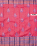 Premium Silk Saree with Intricate Floral Jacquard Weave and Traditional Temple Border - Pink-Head