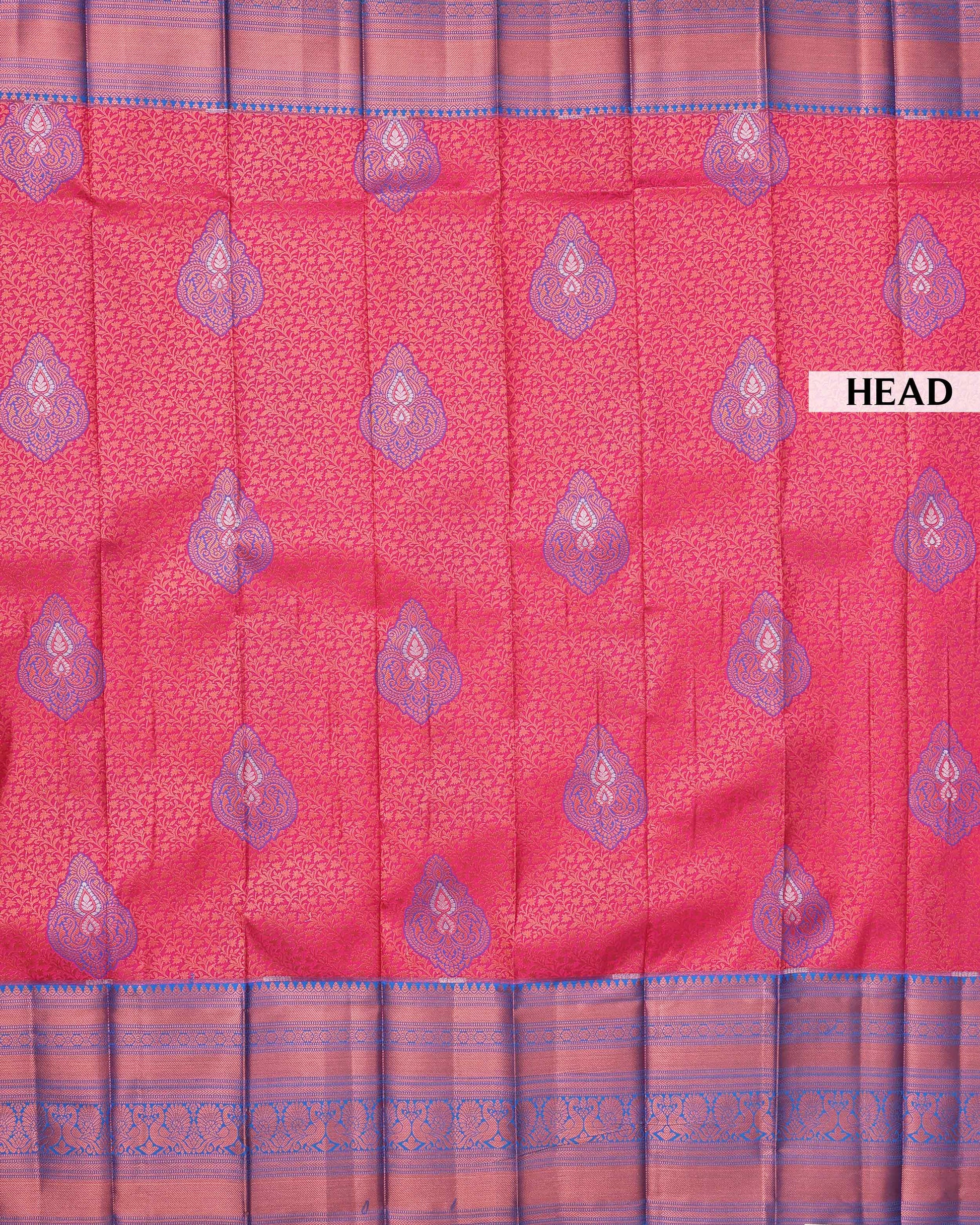 Premium Silk Saree with Intricate Floral Jacquard Weave and Traditional Temple Border - Pink-Head