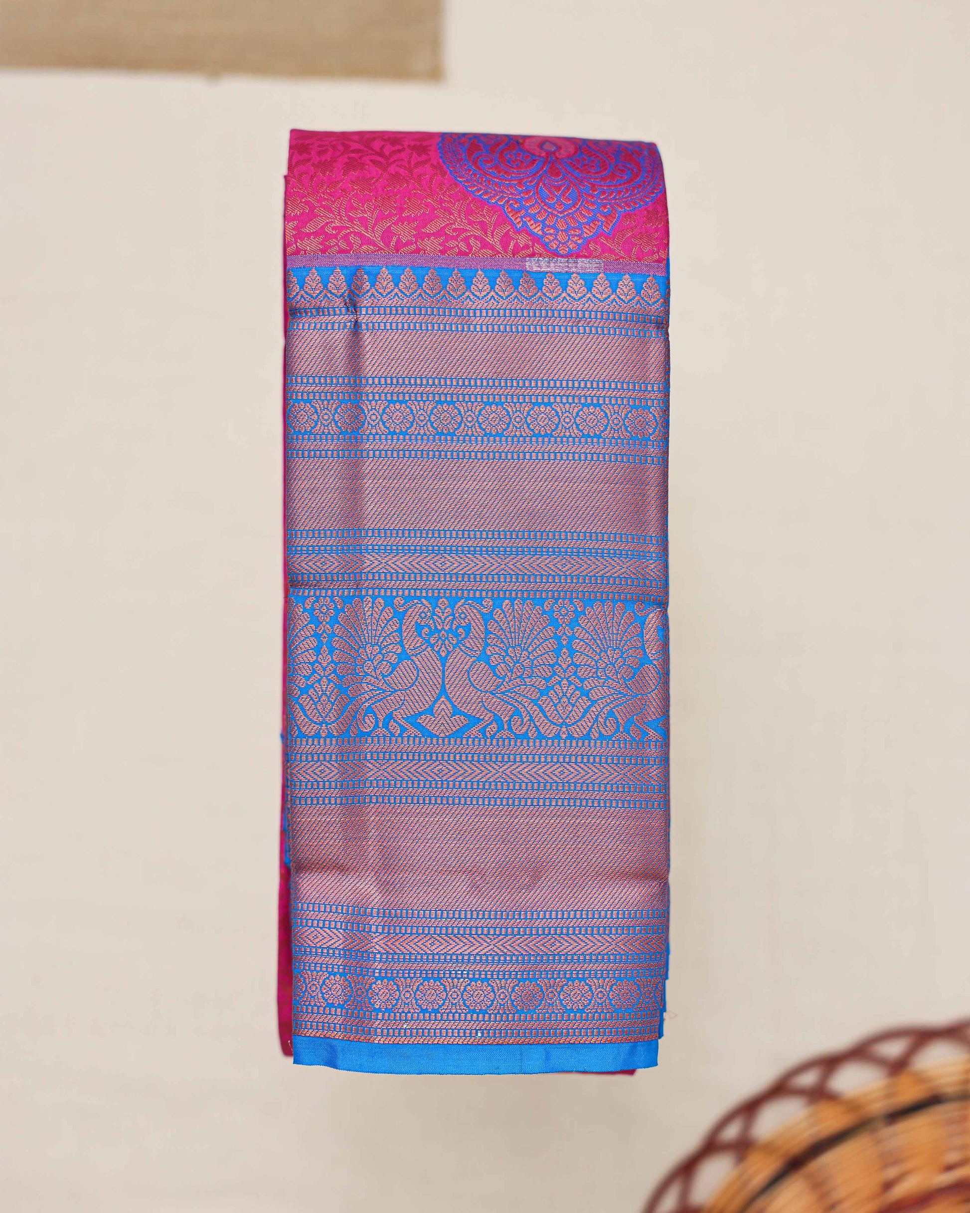 Premium Silk Saree with Intricate Floral Jacquard Weave and Traditional Temple Border - Pink