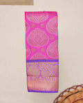 Premium Silk Saree with Intricate Floral Motif Weaving and Rich Zari Border Design - Pink