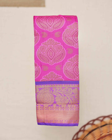 Premium Silk Saree with Intricate Floral Motif Weaving and Rich Zari Border Design - Pink
