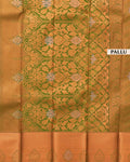 Premium Silk Saree with Intricate Woven Floral and Paisley Motifs Rich Zari Work Elegant Border- Green-Pallu