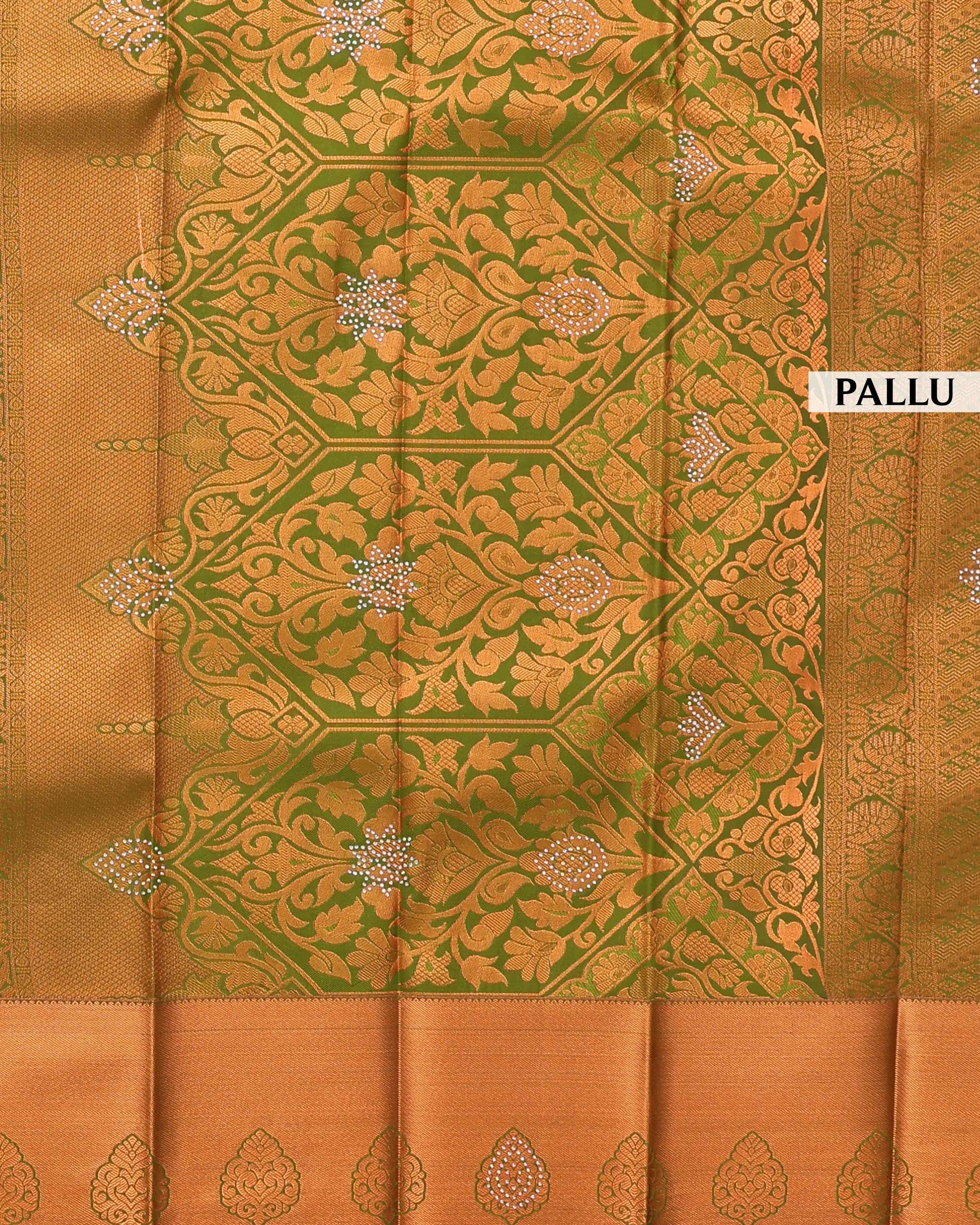 Premium Silk Saree with Intricate Woven Floral and Paisley Motifs Rich Zari Work Elegant Border- Green-Pallu