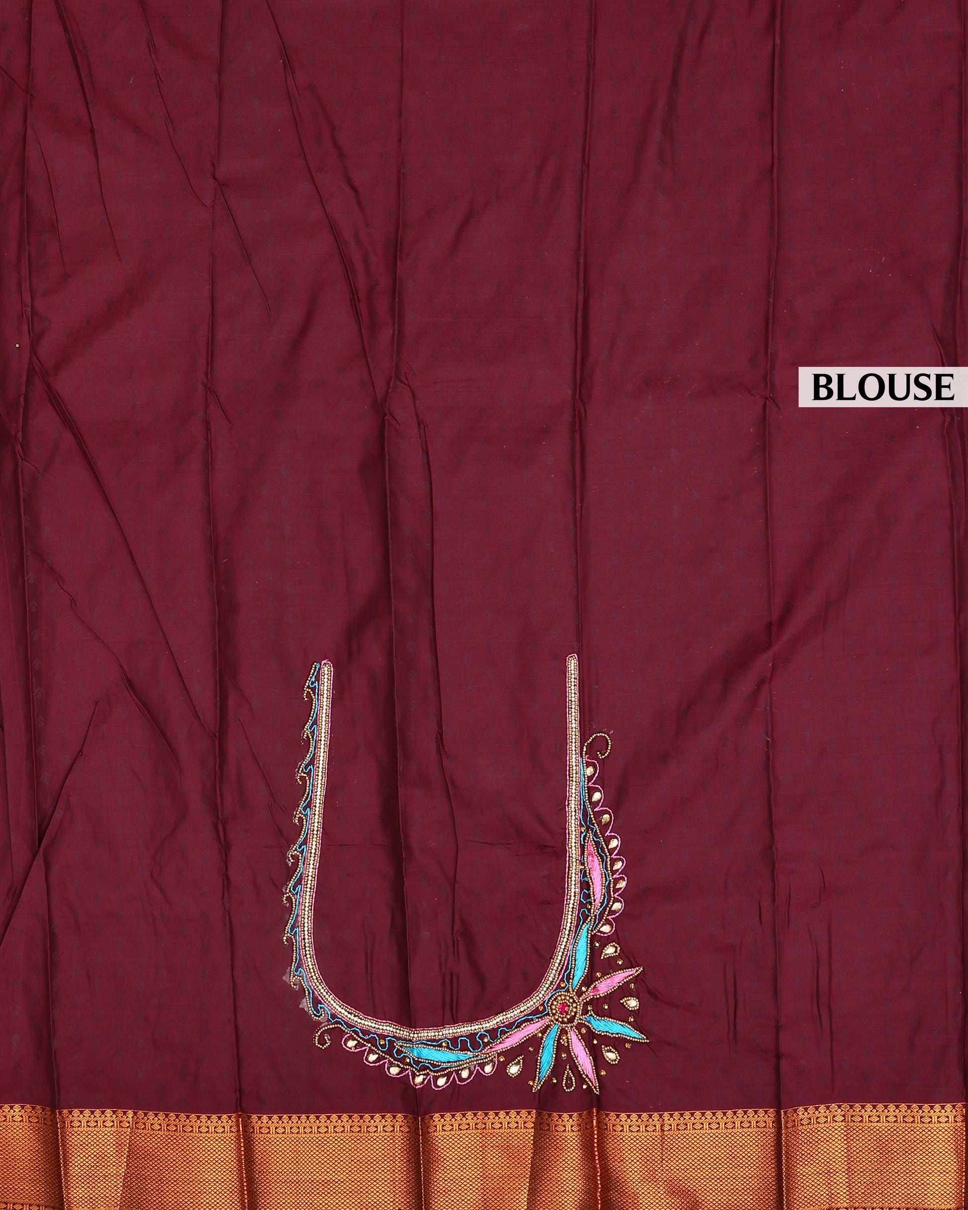 Premium Silk Saree with Ornate Floral and Paisley Jacquard Weaving Rich Traditional Zari Border -Maroon-Blouse