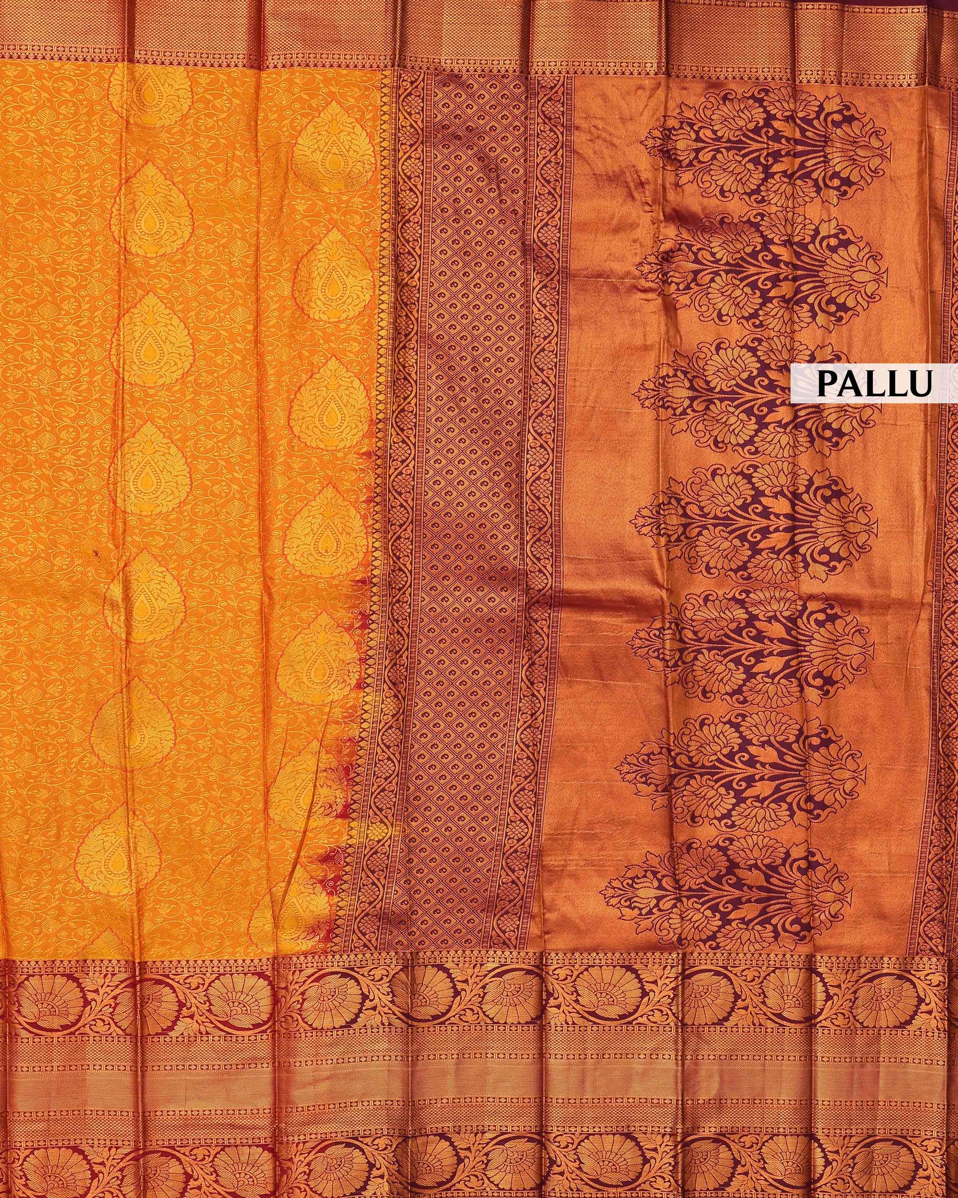 Premium Silk Saree with Ornate Floral and Paisley Jacquard Weaving Rich Traditional Zari Border -Pallu