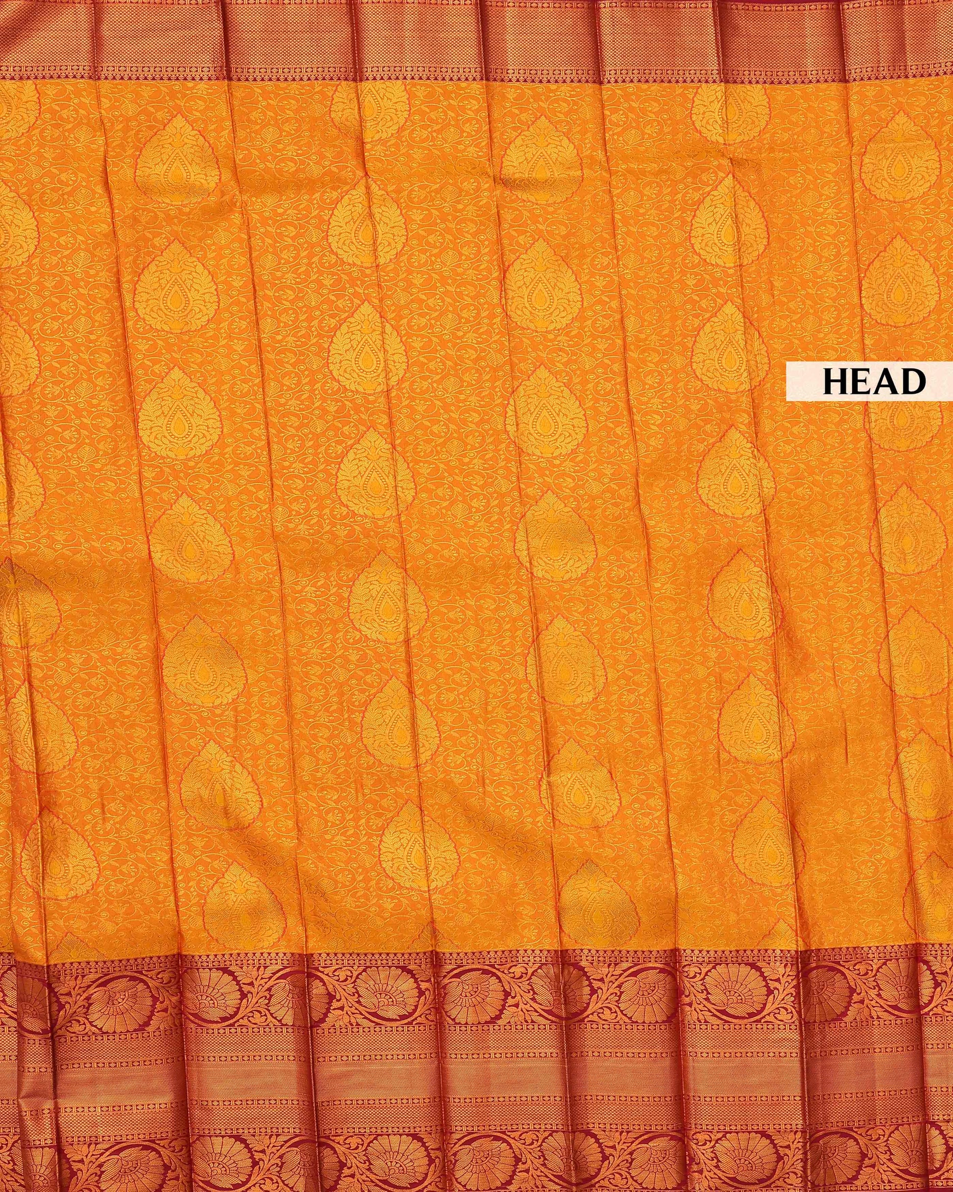 Premium Silk Saree with Ornate Floral and Paisley Jacquard Weaving Rich Traditional Zari Border - Yellow-Head