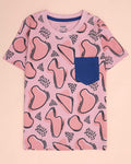 Boys' Printed Casual T-shirt and Shorts Set - Pink & Blue