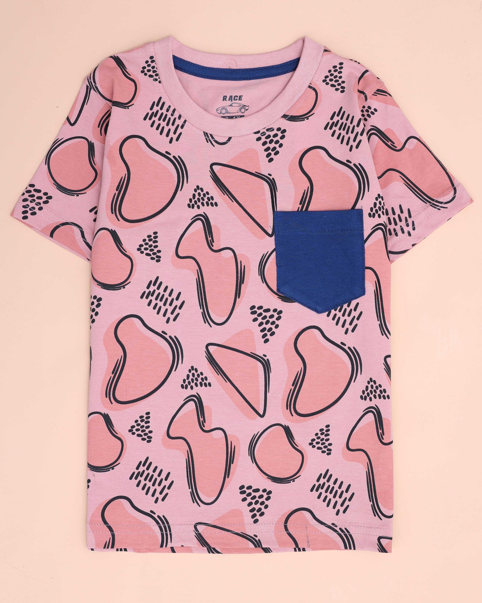 Boys' Printed Casual T-shirt and Shorts Set - Pink & Blue