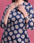 Women’s Printed Night Wear Suit with 3/4 Sleeve Top and Straight Fit Pants - Navy Blue