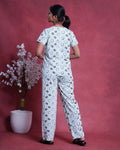 Women’s Printed Nightwear Set Short Sleeve Round Neck Top with Full Length Pajama Pants, Aqua Blue
