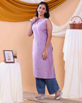 Stylish Printed Women’s Sleeveless Straight Kurta with Round Neck - Lavender-back