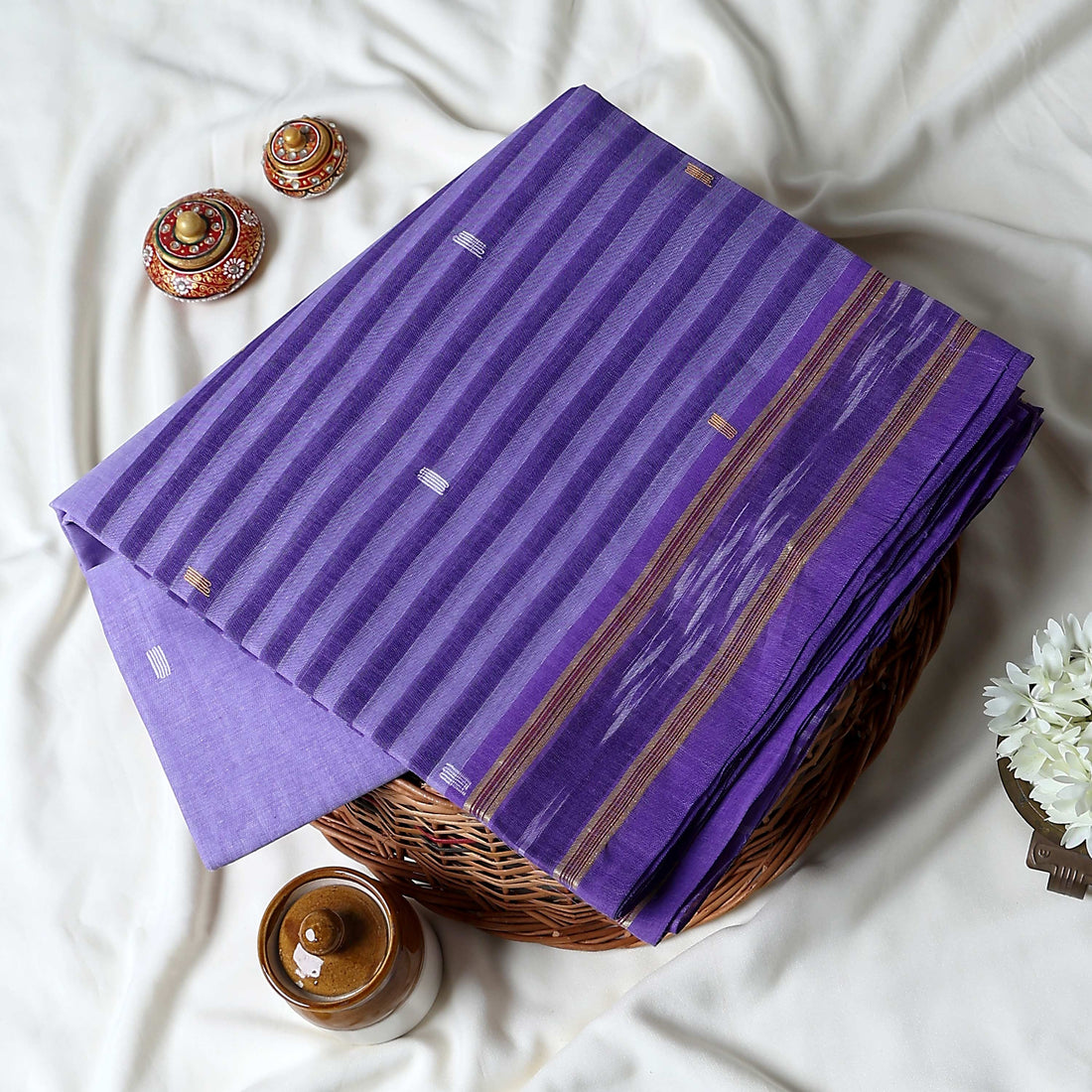 Purple Bengal Cotton Saree For Women | Daily Office Wear Summer Collection | Jeyachandran - Full View